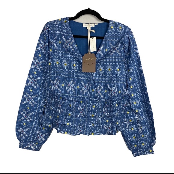 Anthropologie Forever That Girl Embroidered Smocked Blouse Top M - NWT - Picture 2 of 7